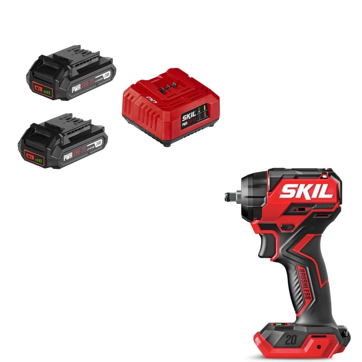 SKIL PWR CORE 20V Brushless 3/8" Compact Impact Wrench w/2x2amp Bat & Charger product image