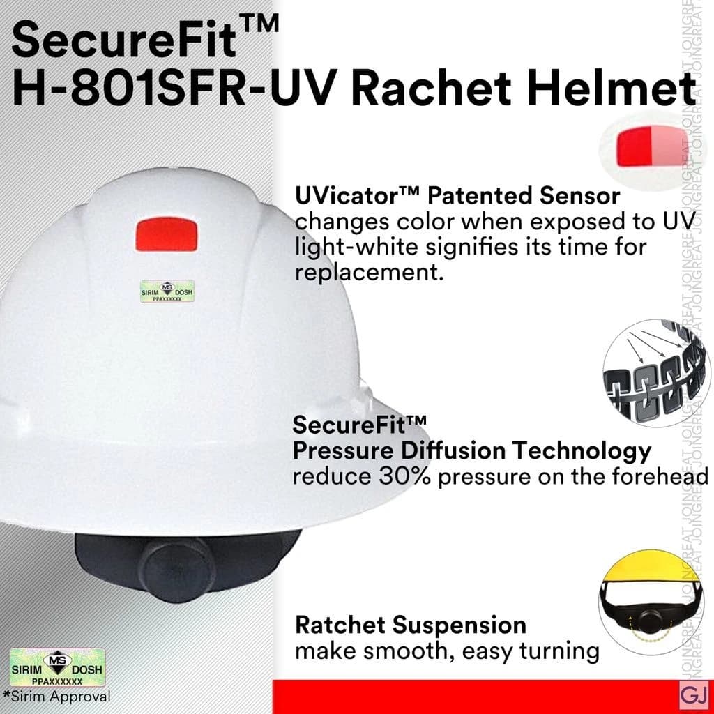 3M Full Brim 4 Point Ratchet Suspension Safety Helmet with UVicator product image
