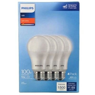 Phillips 100W Soft White A19 LED Bulb - 4pk product image