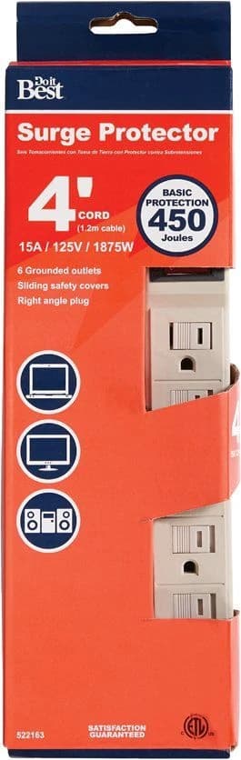 Do it Best 6-Outlet 450J Tan Power Surge Strip with 4' Cord product image