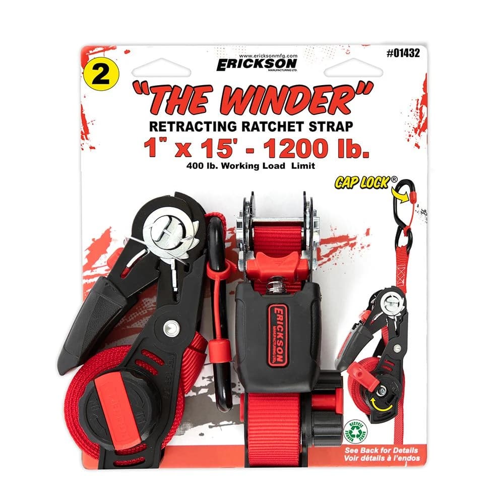 Erickson 1" x 15' Winder Retracting Ratchet Strap1200lb product image