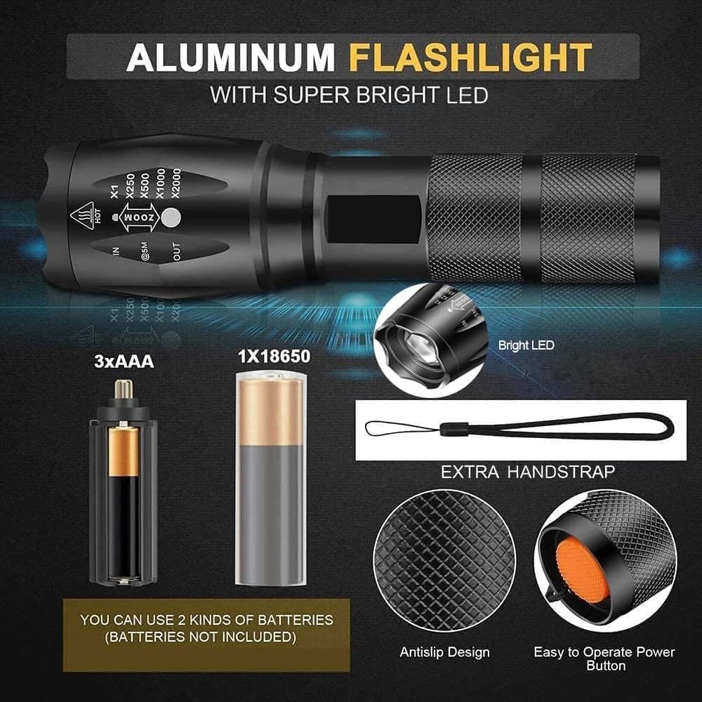 MVIOCS LED Flashlight 5 Modes Waterproof Zoomable (3 AAA Batteries) product image