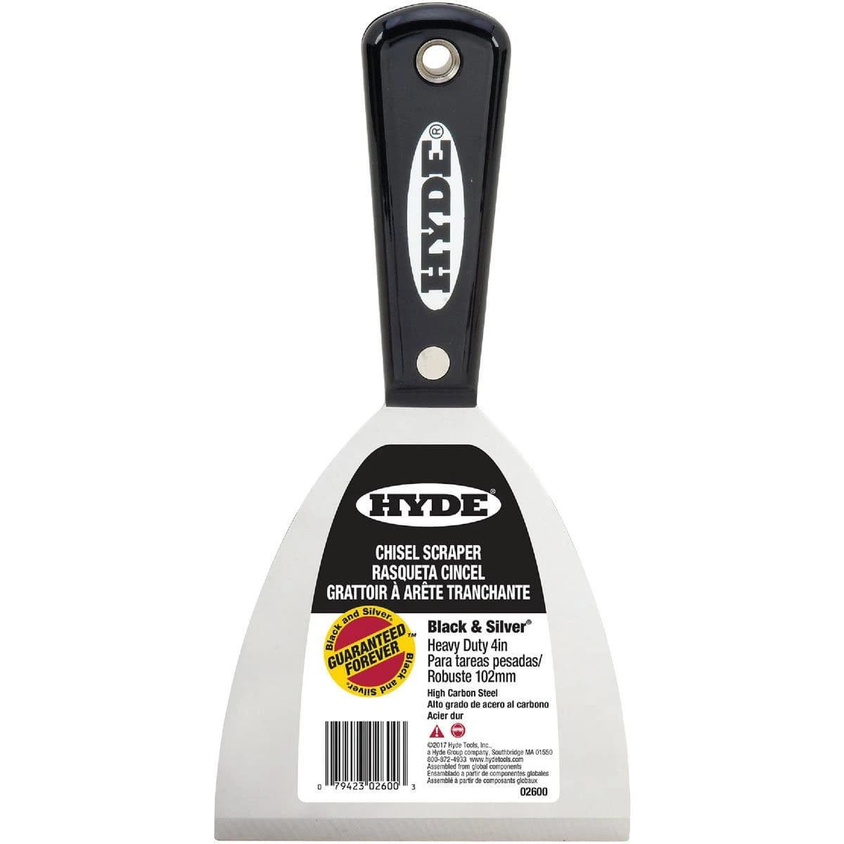 Hyde 4" Extra Heavy-Duty Stiff Black & Silver Chisel Scraper product image