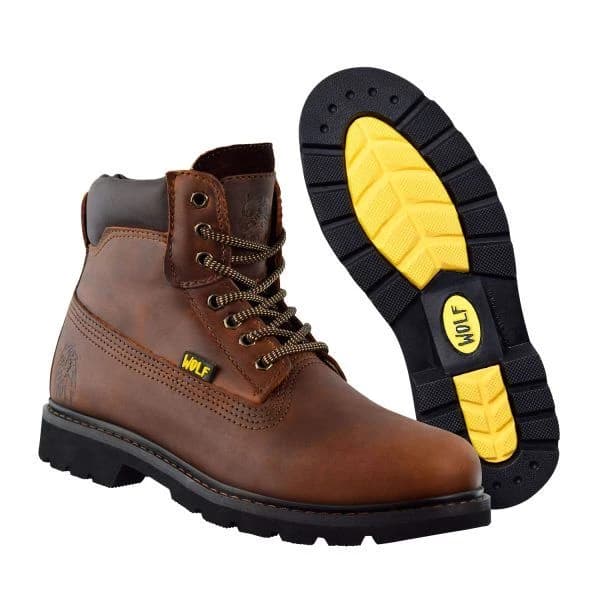 Wolf Safety Boots Brown Leather Slip Resistant Steel Toe product image