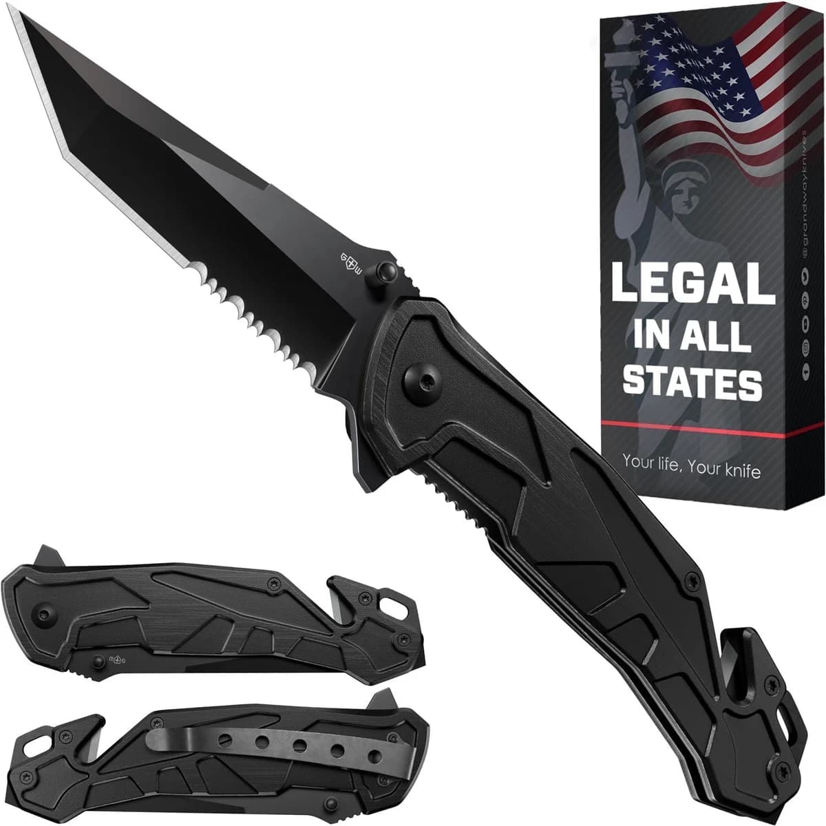 Tactical Pocket Knife 2.8" Serrated Tanto Blade w/Glass Breaker (6620B/6620V) product image