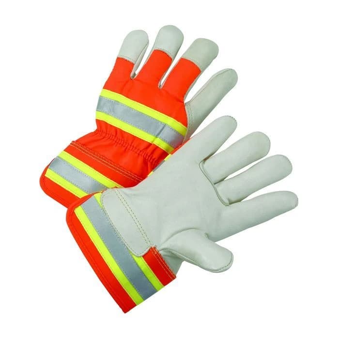 HI-Vis Orange Canvas Back Reflective Tape Select Special Leather Palm Glove product image