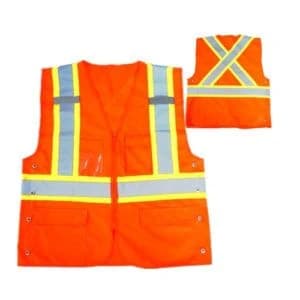 Safety Vest w/Zip Fl. Orange w/Yellow & Grey Reflective Tape product image