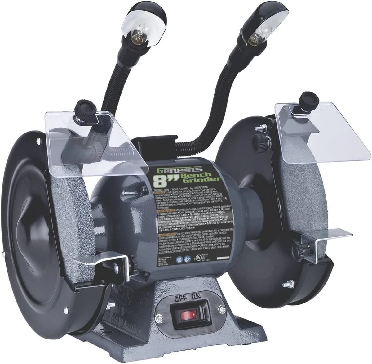 Genesis 8" Bench Grinder with Dual, Flexible Lights and Eye Shield product image
