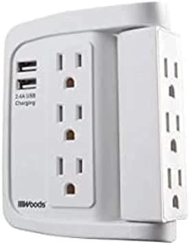 Woods 6-Outlet Space-Saver Swivel Wall Tap, 3 Rotating Outlets and 2 USB Ports product image