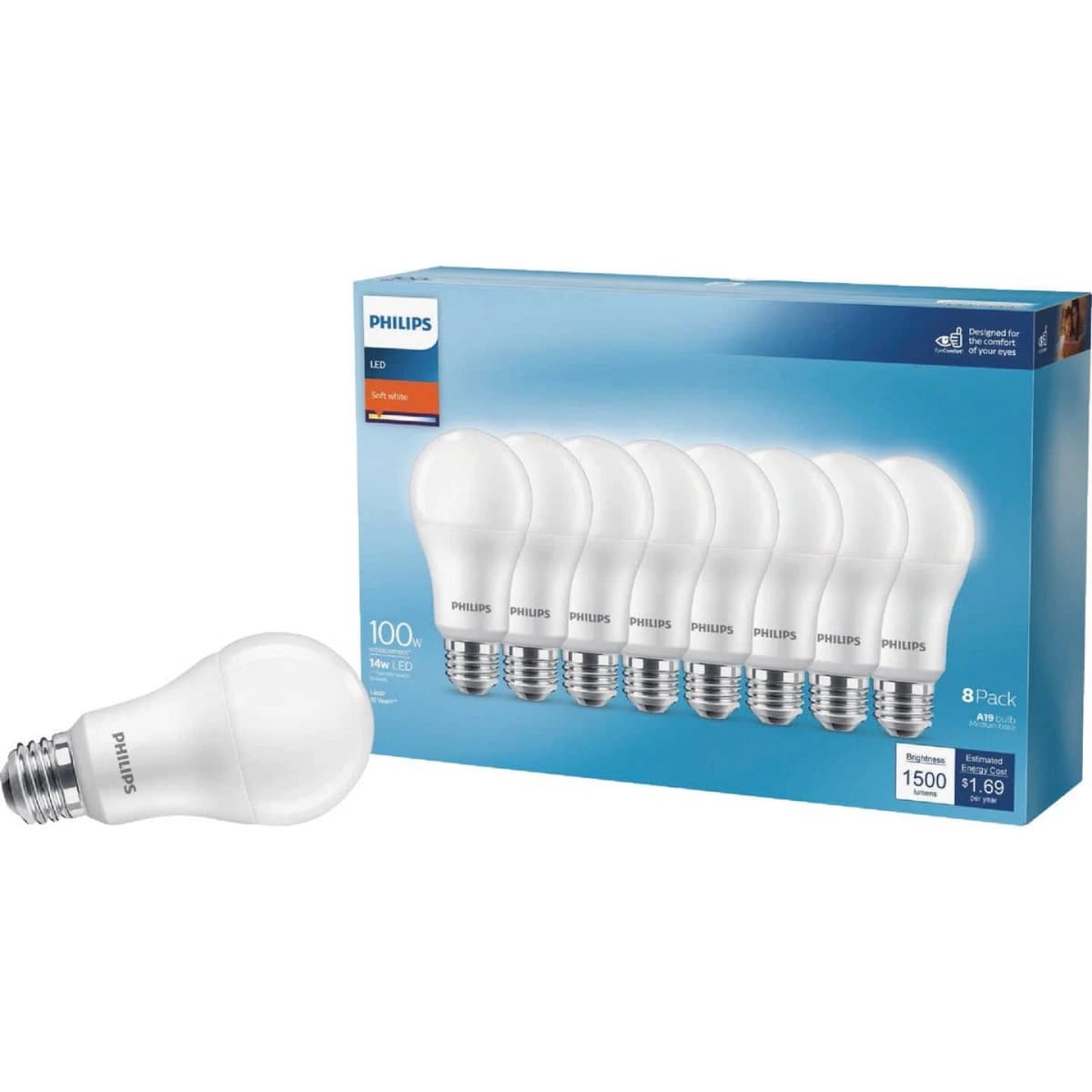 Phillips 100W Soft White A19 LED Bulb - 8pk product image