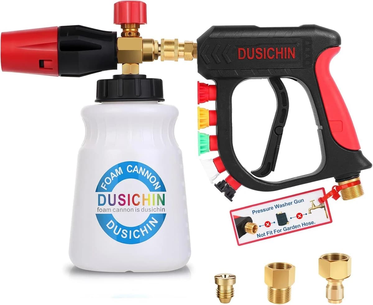 DUSICHIN Foam Cannon Short Pressure Washer Gun 1/4" Quick Connector w/5 Tips product image