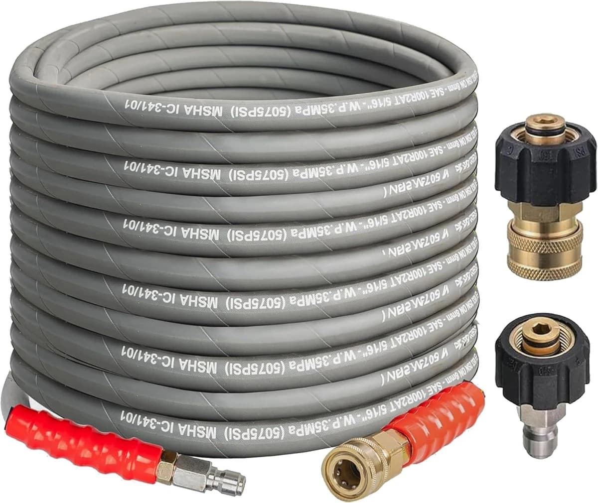 Hourleey 50' Pressure Washer Hose w/3/8" Quick Connect High Tensile 4000PSI Gray product image