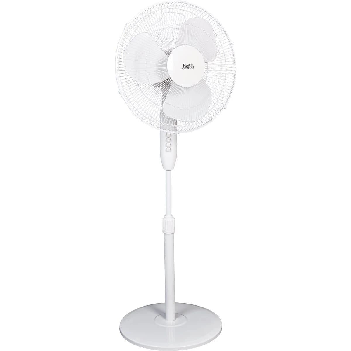 Best Comfort 16" 3-Speed Extends to 49" H. White Oscillating Pedestal Fan product image