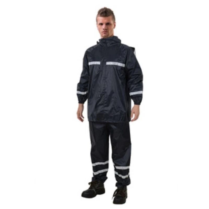 Black Rain suit with two bar reflective tape on arms & legs-2XL product image