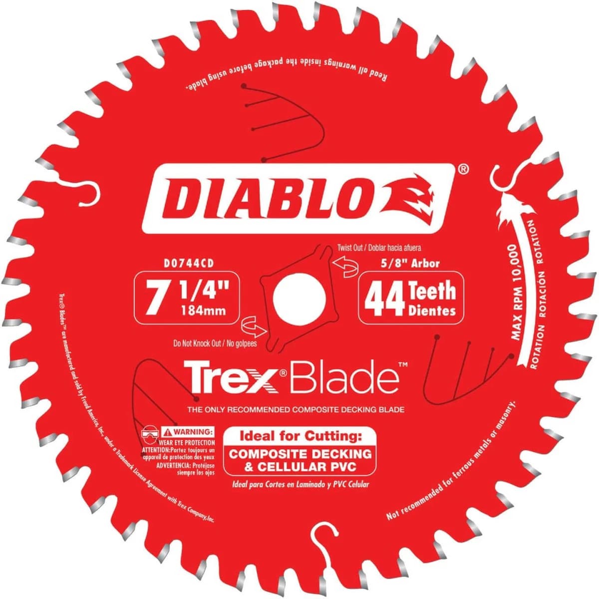 Diablo Trex Blade 7 1/4" 44-Tooth Composite Decking & PVC Circular Saw Blade product image