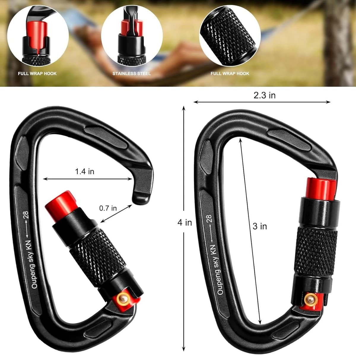 Auto Locking Carabiner Clips - 28KN (6172lbs) product image