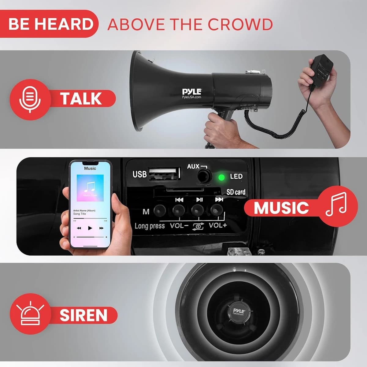 Pyle 100-Watt Rechargeable Megaphone Bullhorn w/1200+ Square Yards Range & Siren product image