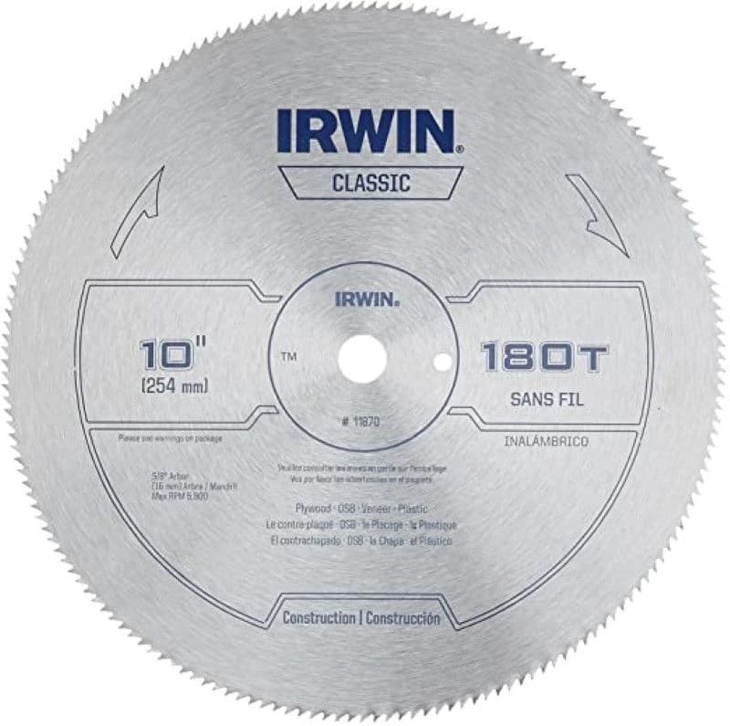 Irwin Saw Blade 10" 180T Plywood/OSB/Veneer/Plastic product image