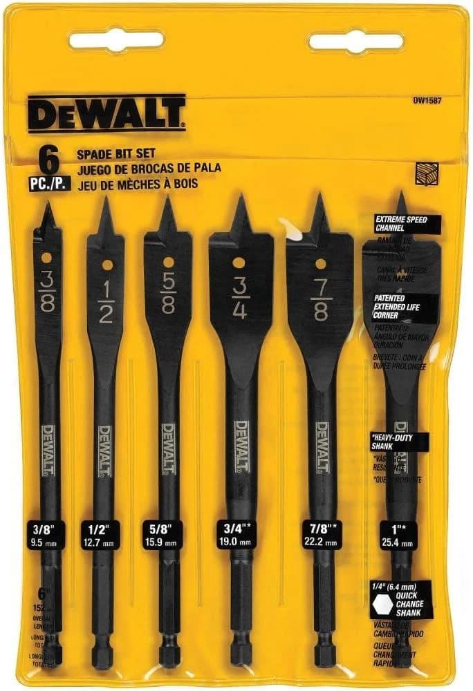 Dewalt 6pc Spade Bit Set 3/8", 1/2", 5/8", 3/4", 7/8", 1" product image