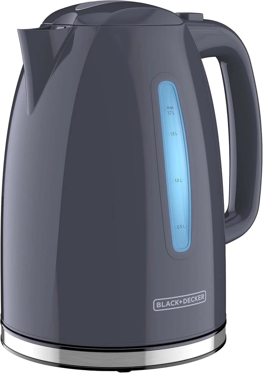 Black & Decker Plastic Cordless Kettle 1.7L Rapid Boil, Auto Shutoff, Grey product image