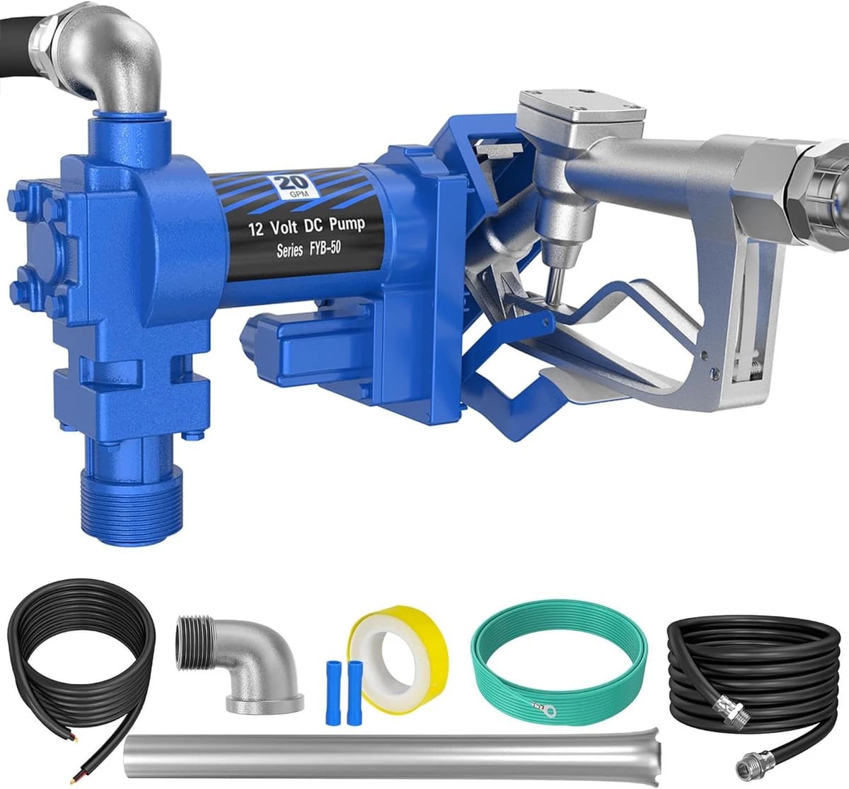 Bicos 12V 20 GPM Fuel Transfer Pump w/Discharge Hose & Manual Nozzle for Oil etc product image