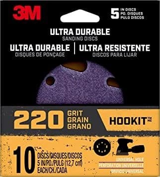 3M Ultra Durable 5" Power Sanding Discs Universal Hole 220 Grit - 10/Pack product image