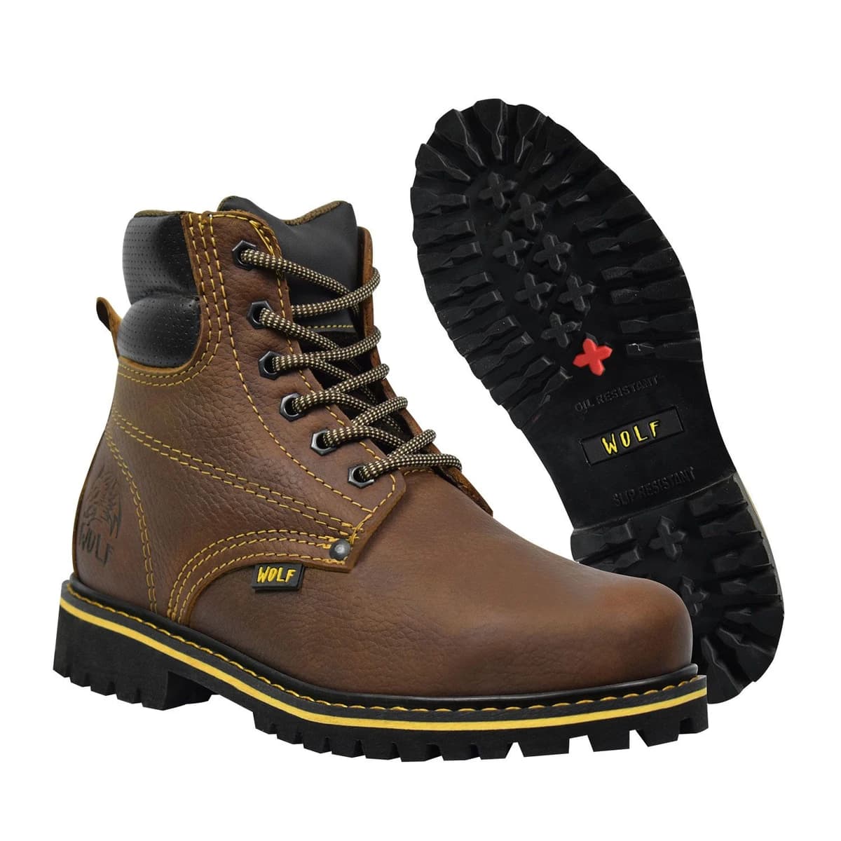 Wolf Safety Brown Laced Leather Boots product image