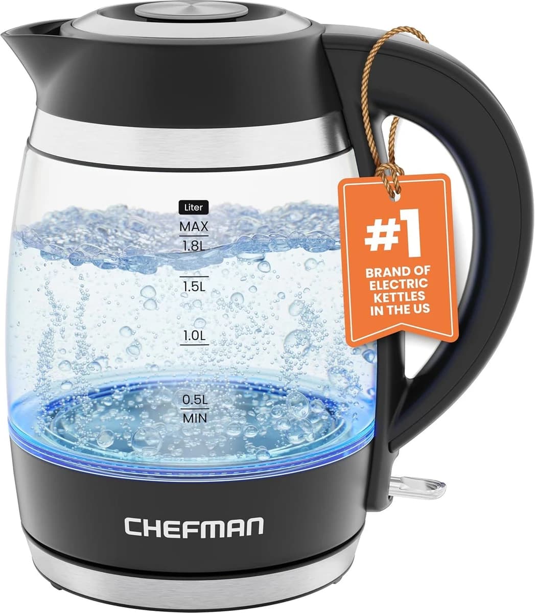 Chefman Electric Glass Kettle 1.8L w/Auto Shut-Off & Boil-Dry Protection product image