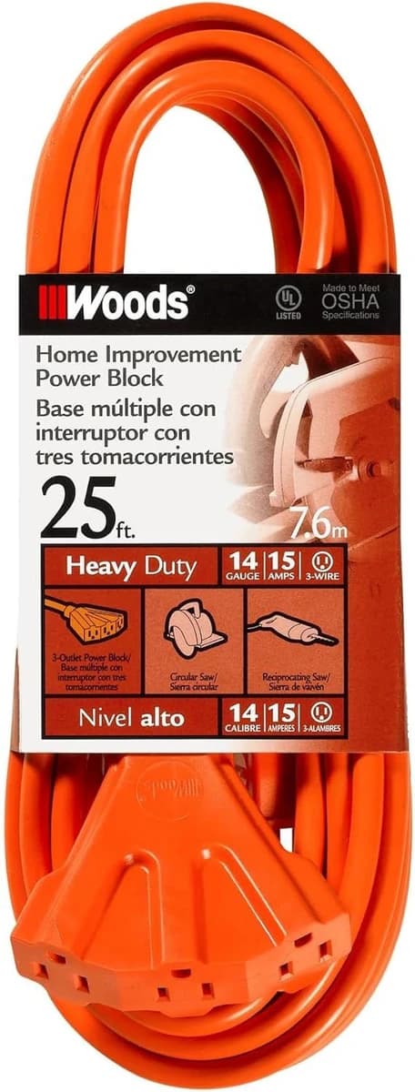 Woods 14/3 Outdoor Multi-Outlet Extension Cord Orange, 25' product image