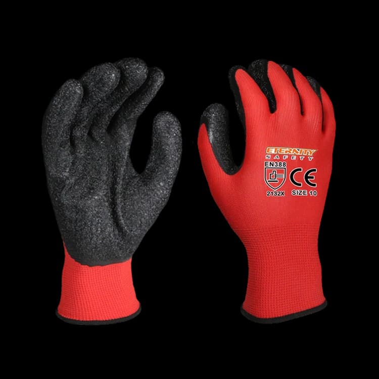 13 Gauge Red Polyester Liner with Black Latex Crinkle Palm Coated Glove product image