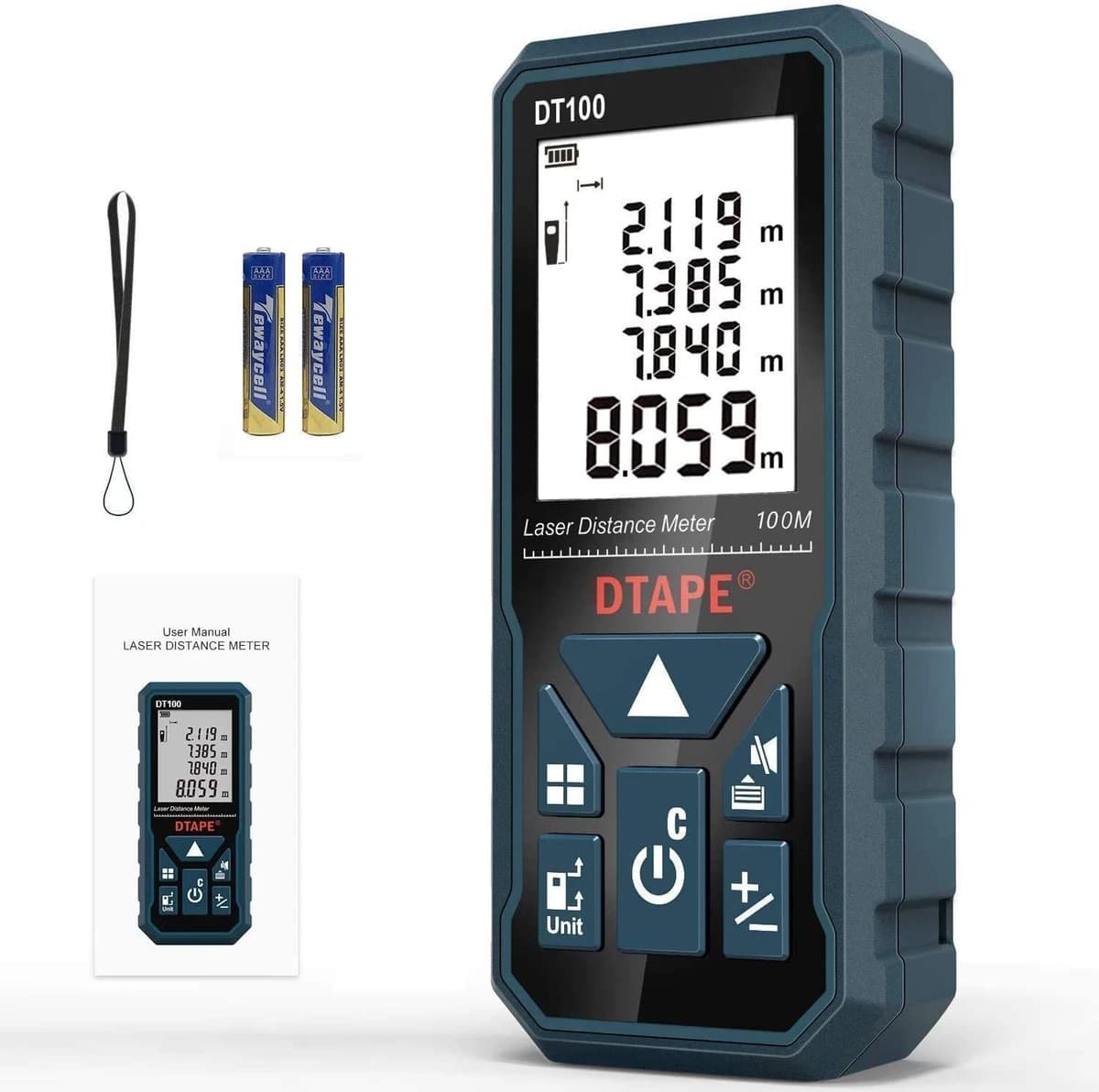 DTAPE 328' Digital Laser Tape Measure M/In/Ft - Hand strap and battery included product image