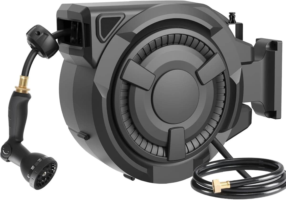 Retractable Garden Hose Reel 1/2" x 100' Wall Mount w/10- Function Nozzle Black product image