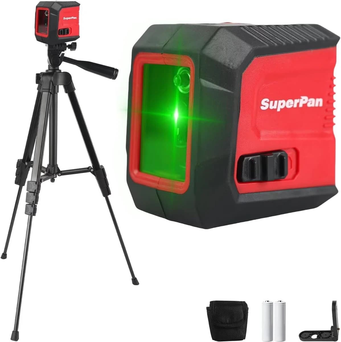 Superpan Laser Level w/Tripod 65' Green Cross Line Manual Self Leveling (SUP002) product image