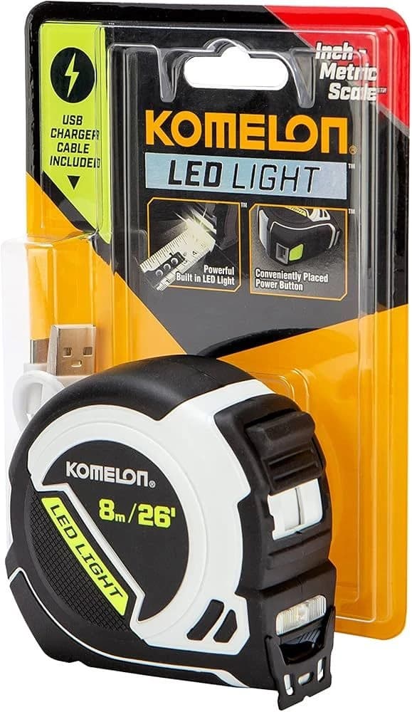 Komelon LED Light Tape Measure, White/Black - 8M/26' product image