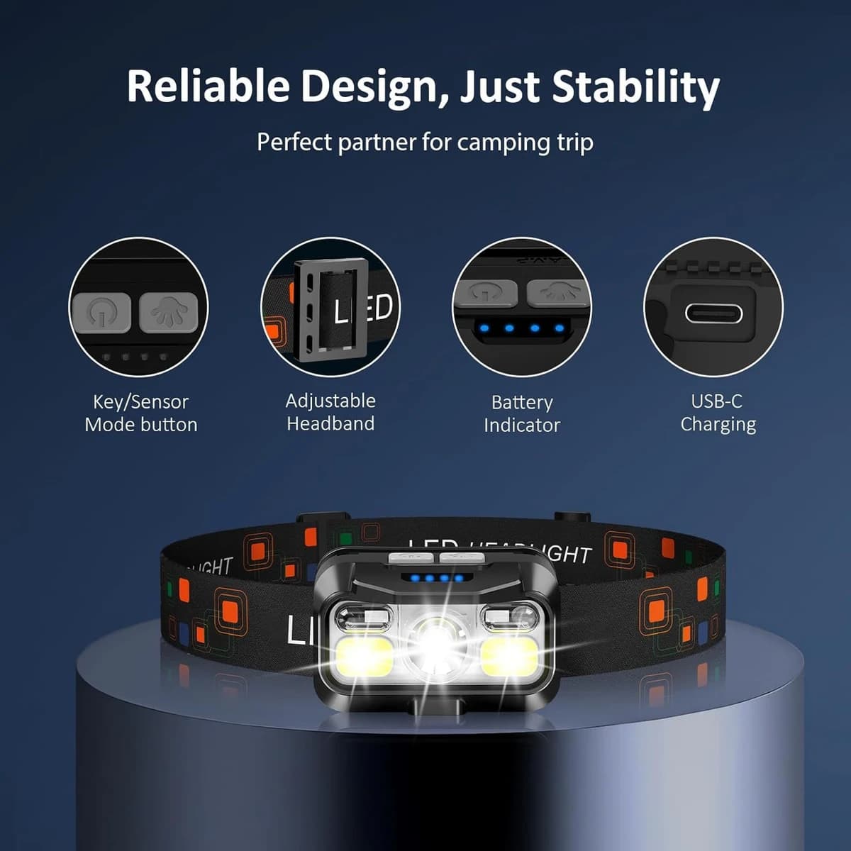 LHKNL Headlamp Rechargeable Super Bright Motion Sensor 8 Modes White & Red product image