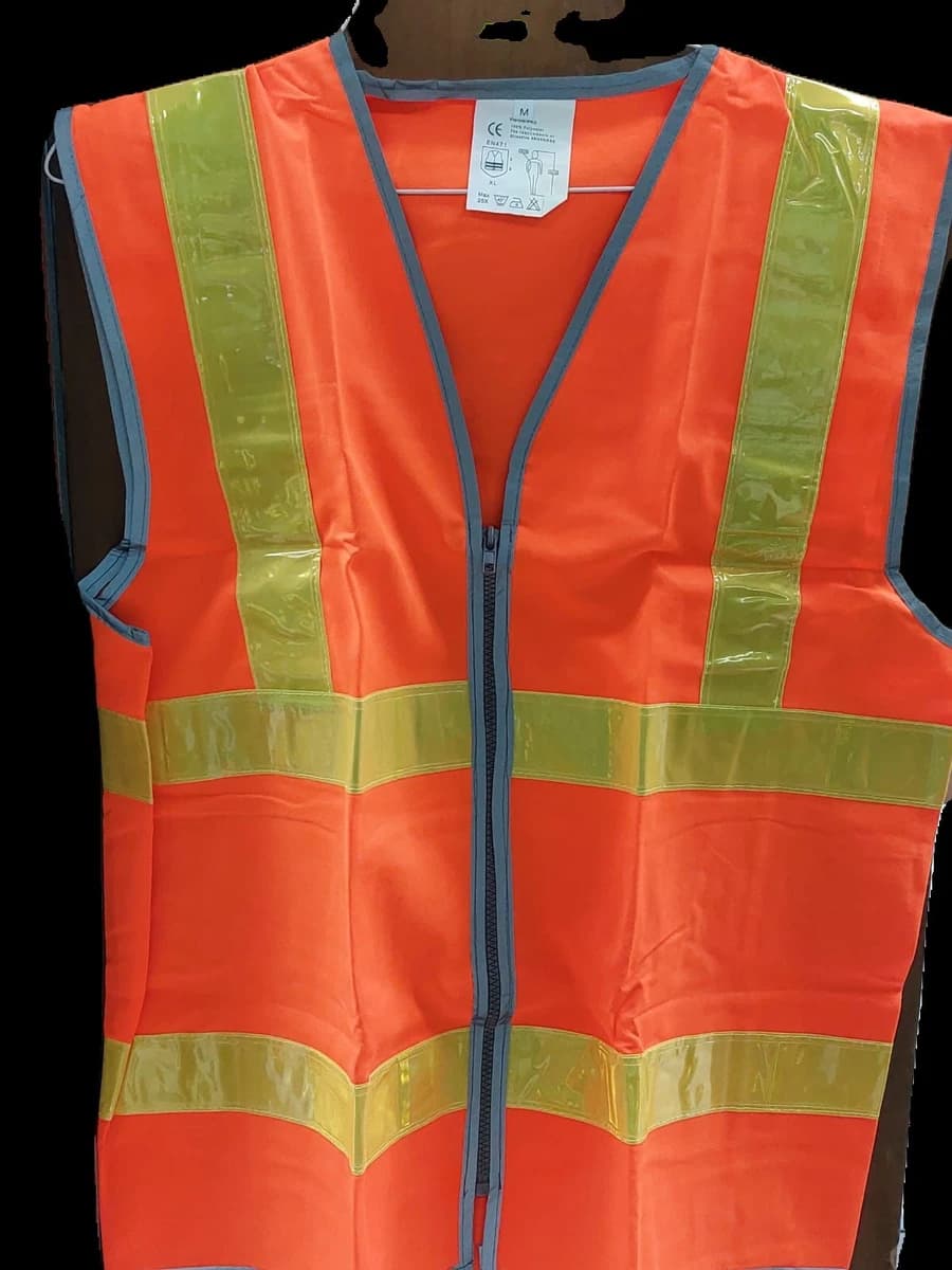 Traffic Vest 145 GSM - 3M Yellow Plastic Reflective - Grey Zip - Orange product image