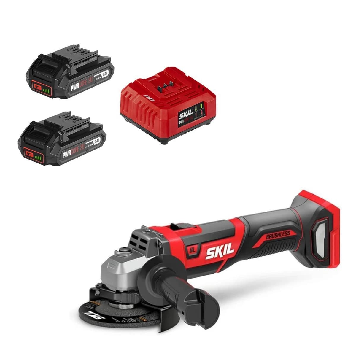 SKIL PWR CORE Brushless 20V 4 1/2" Angle Grinder w/2x2amp Battery & Charger product image