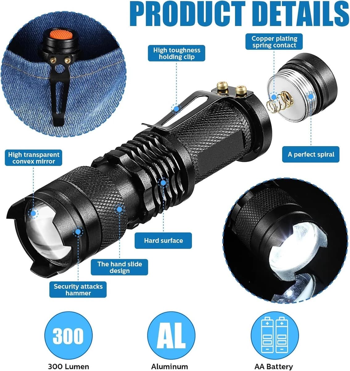 Fumete LED Flashlight Mini 3 Mode Tactical Small Water Resistant product image