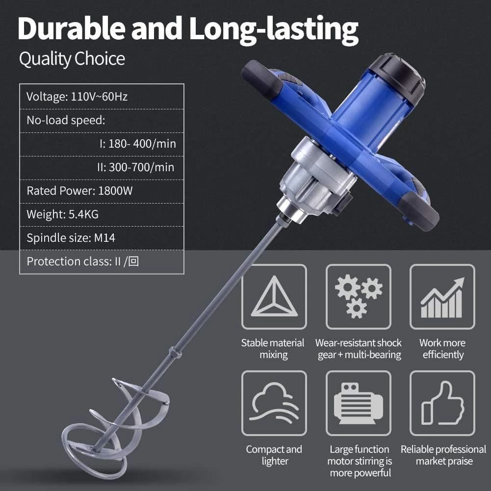 Concrete Mixer Machine 1800W Mixing Drill Tool Adjustable 7 Speeds product image