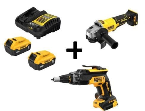 Dewalt 20V MAX XR 4 1/2" Grinder & Drywall Screwgun w/2 Batteries & Charger product image