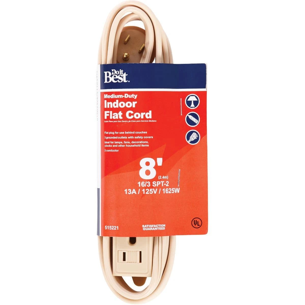 Do it Best 8' 16/3 Flat Plug Tan Extension Cord product image