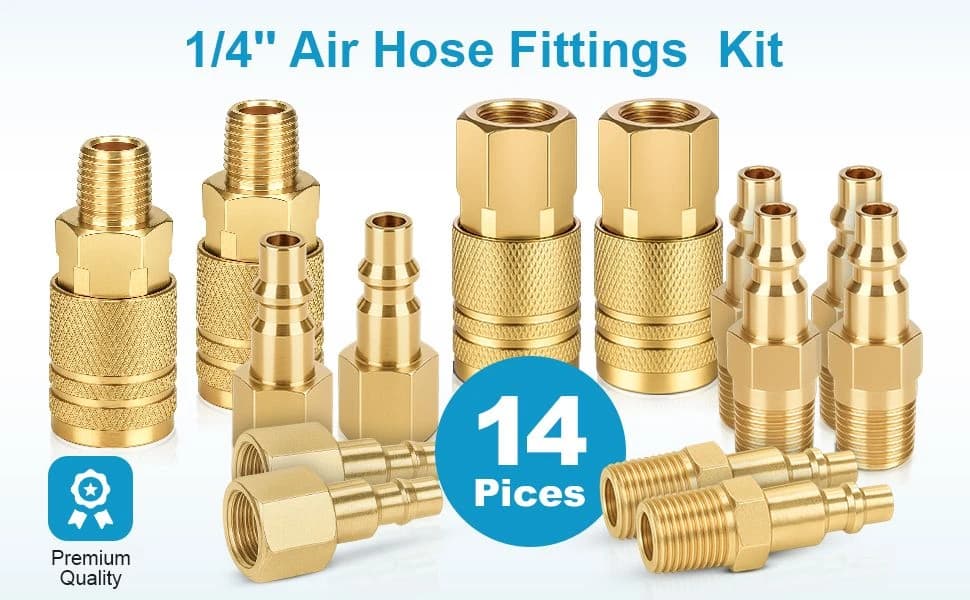 14pcs Air Hose Fittings, 1/4" NPT Quick Connect Air Coupler and Plug Kit product image