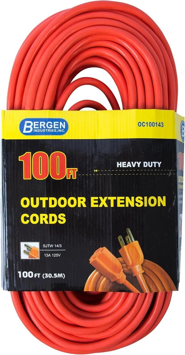 Bergen Heavy-Duty Outdoor Single Receptacle Extension Cord, 100' 14/3 15A product image