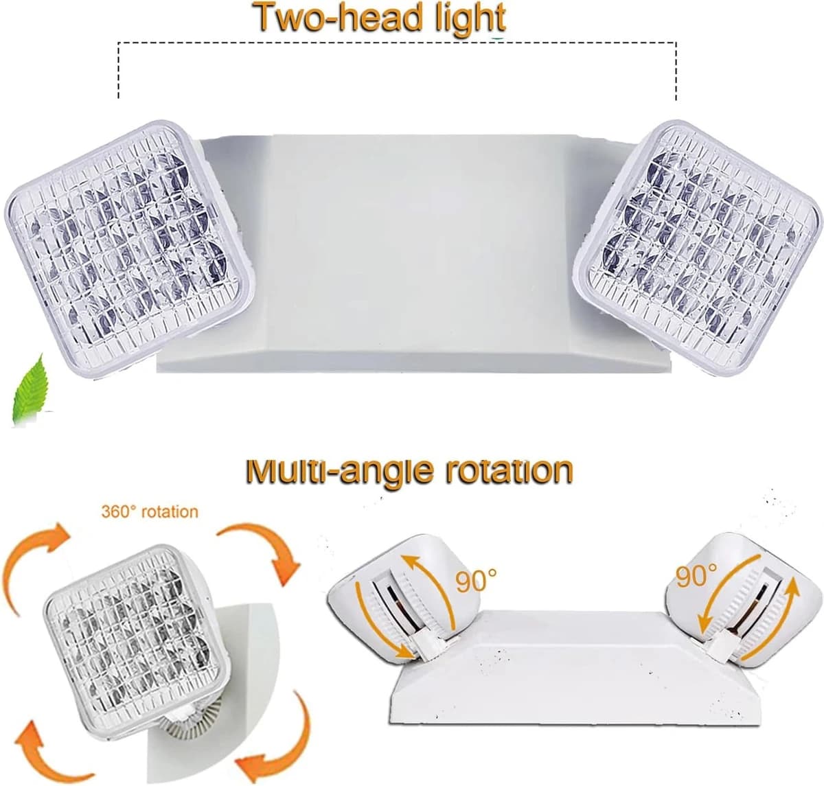 Commercial Emergency Lights w/Battery Backup, Square Two Head Adjustable LED product image