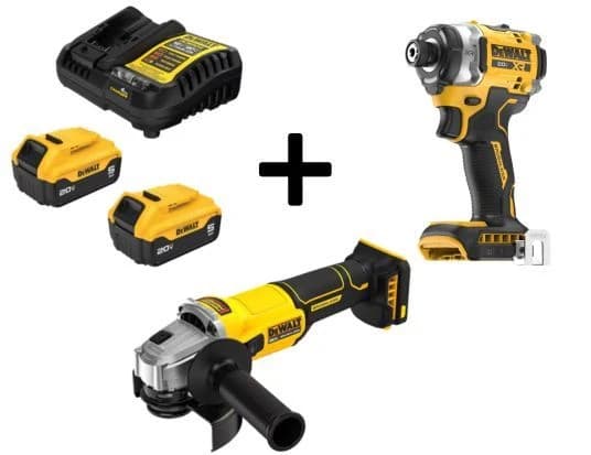 Dewalt 20V 1/4" Impact Driver & 4 1/2" Paddle Switch Angle Grinder (DCF860B/DCG408B/DCB2) product image
