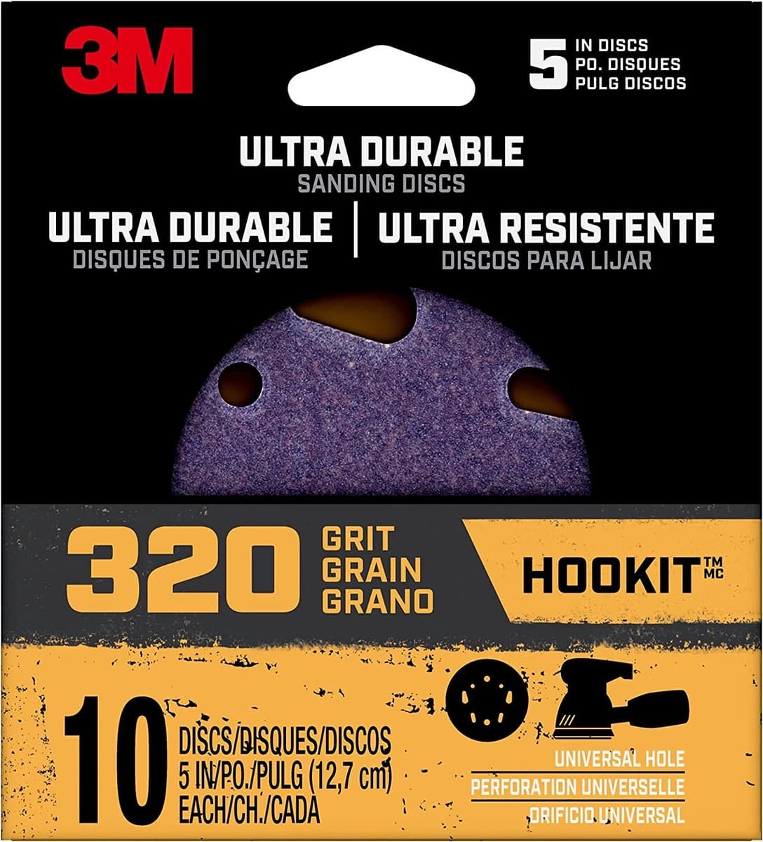 3M Ultra Durable 5" Power Sanding Discs Universal Hole 320 Grit - 10/Pack product image