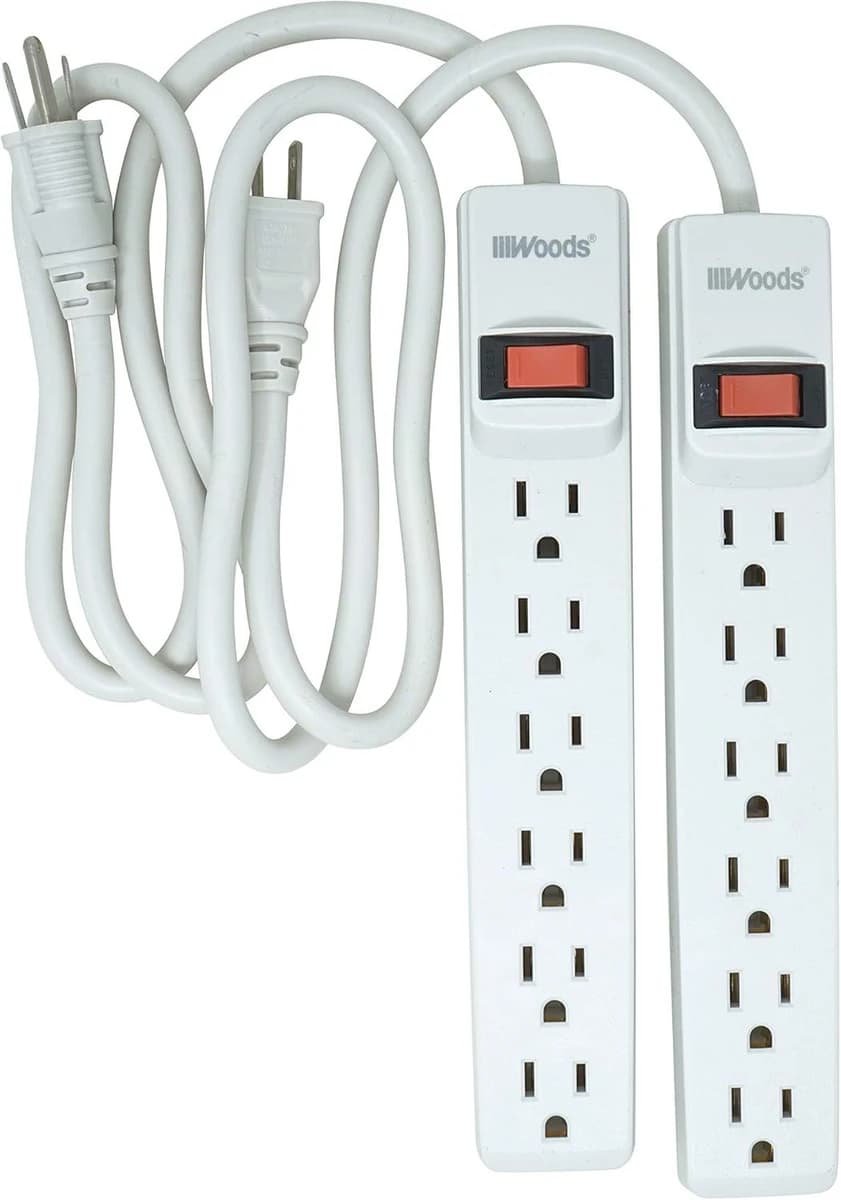Woods Surge Protector with Overload Safety Feature 6 Outlets and 2.5' Cord 2pk product image