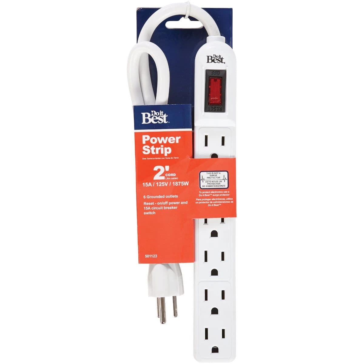 Do it Best 6-Outlet White Power Strip with 2' Cord product image