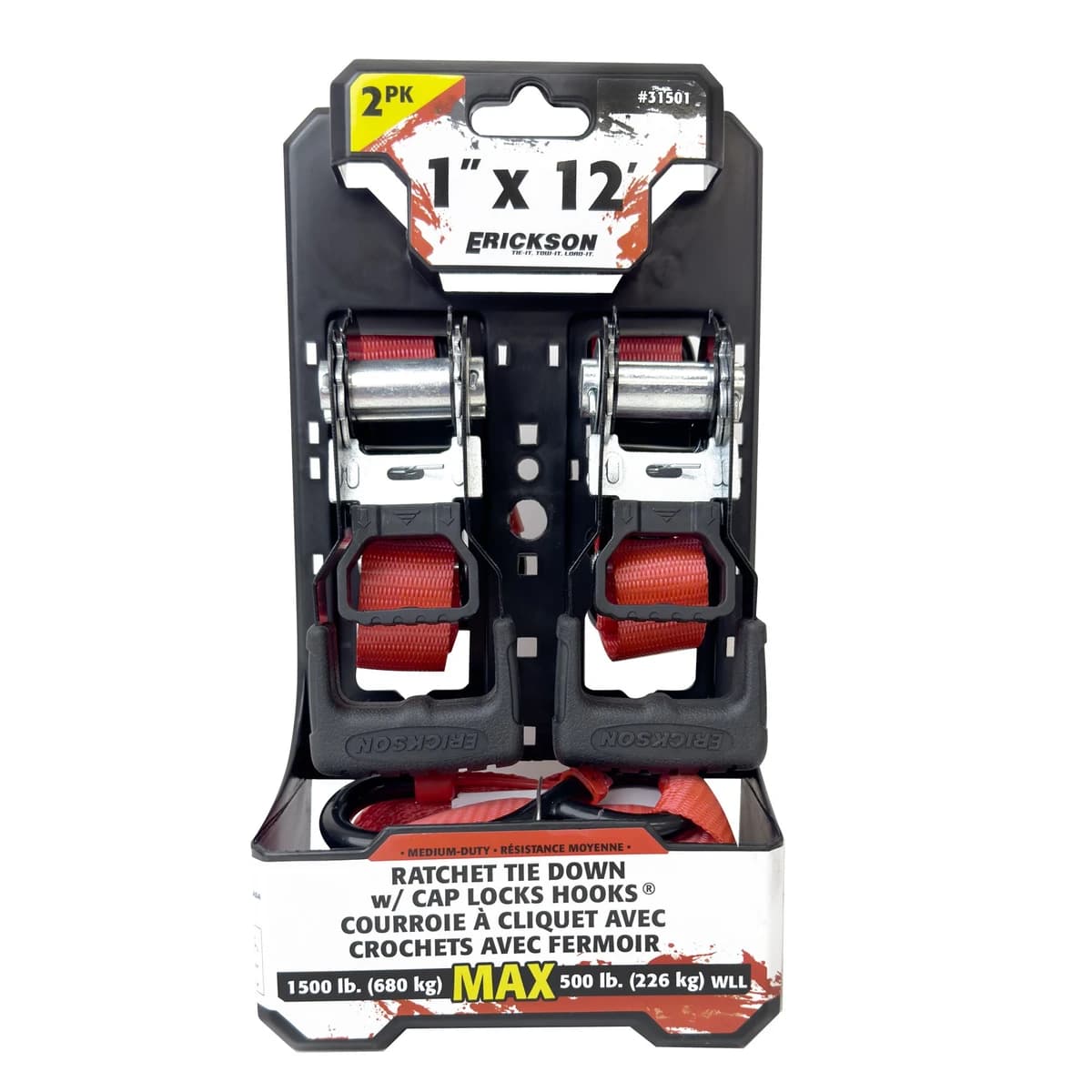 Erickson 1 Inch x 12' Rubber Handle Ratchet 1500 lb - 2pk product image