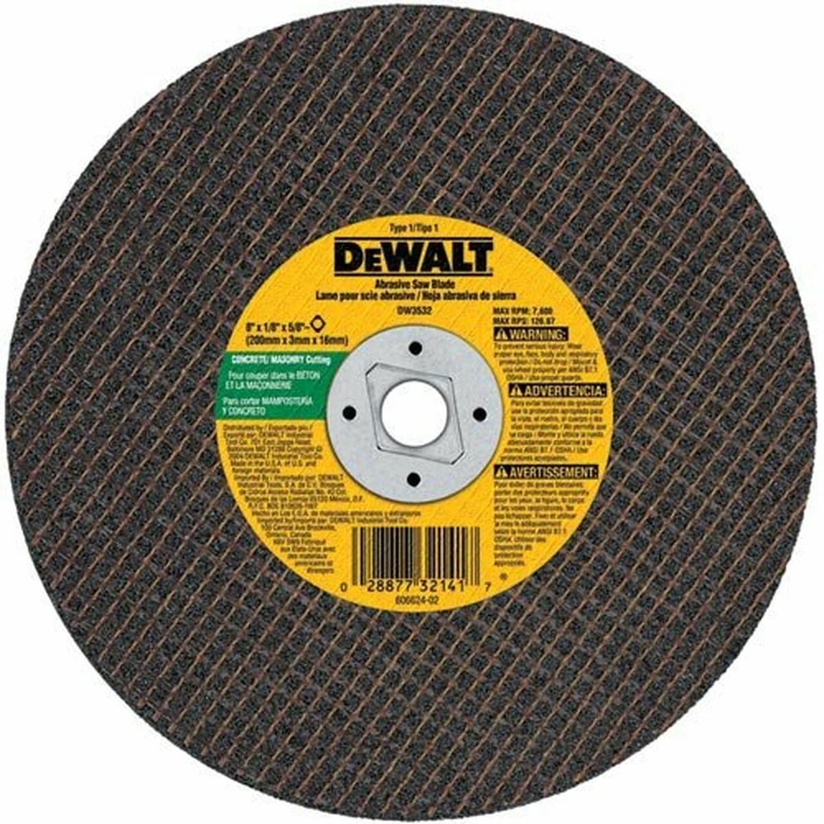 Dewalt 8" x 1/8" x 5/8" Masonry Abrasive Saw Blade C24R product image